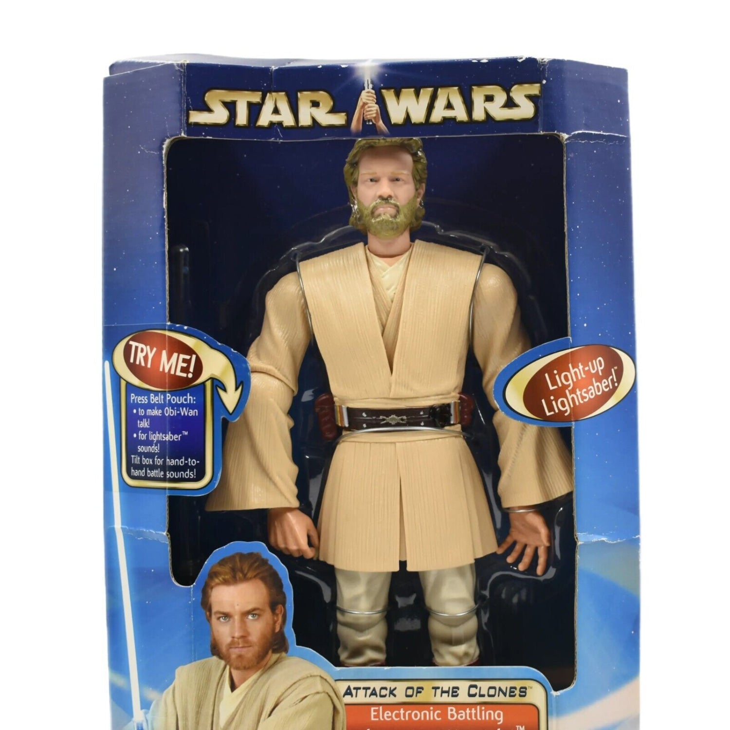Star Wars Attack of The Clones - Electronic Battling Obi-Wan Kenobi 12’’ Figure - Toys & Games:Action Figures & Accessories:Action Figures