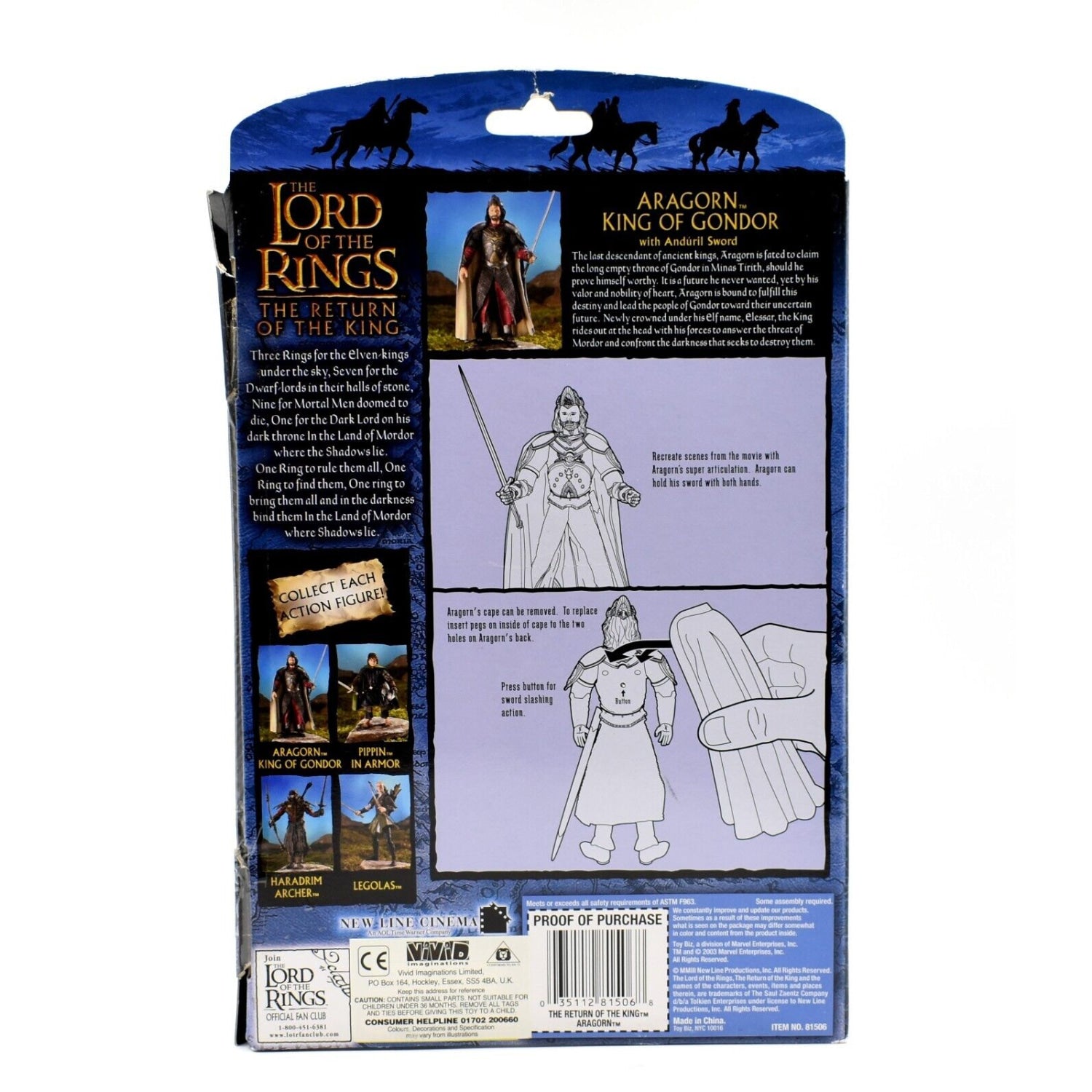 Lord of The Rings The Return of the King - Aragorn King of Gondor Action Figure - Toys & Games:Action Figures & Accessories:Action Figures