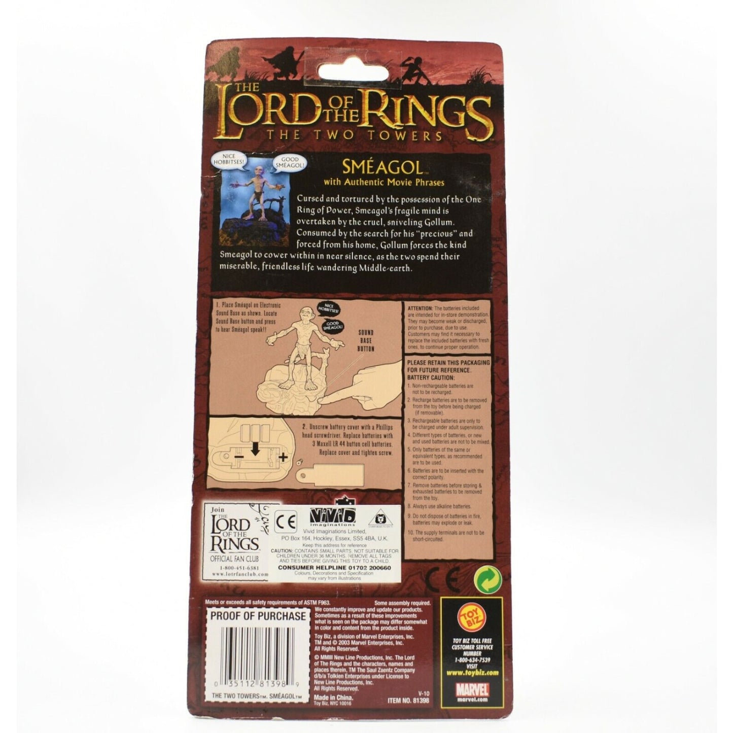Lord of the Rings Two Towers Smeagol with Authentic Movie Phrases Action Figure - Toys & Games:Action Figures & Accessories:Action Figures