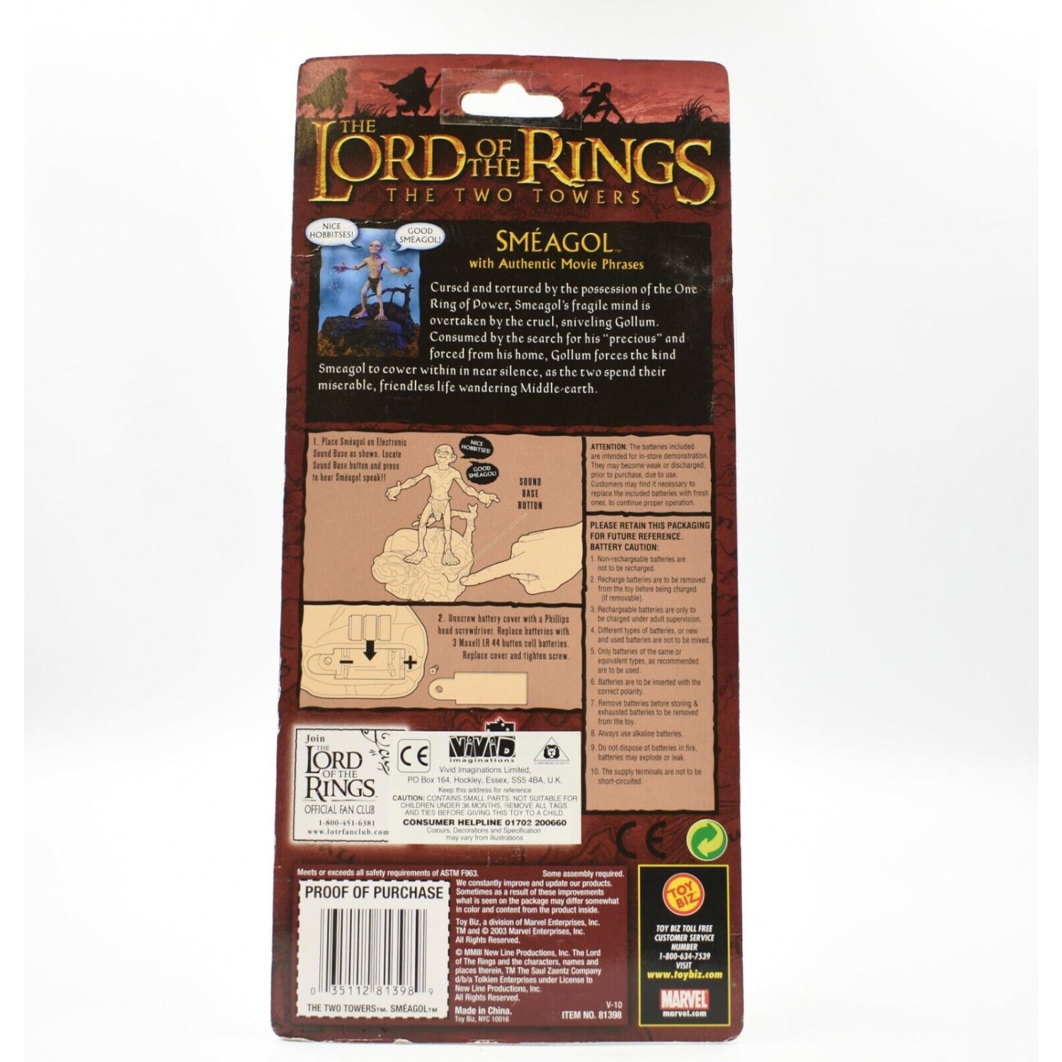 Lord of the Rings Two Towers Smeagol with Authentic Movie Phrases Action Figure - Toys & Games:Action Figures & Accessories:Action Figures